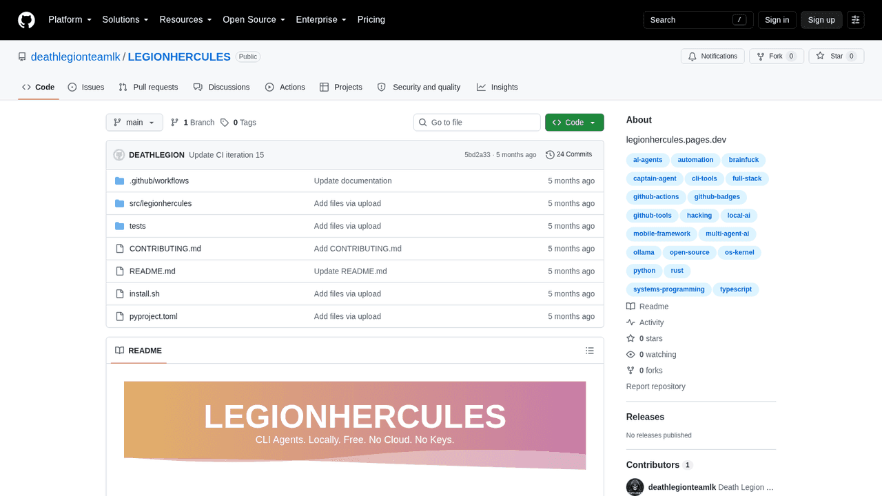 Screenshot of the LEGIONHERCULES repository on GitHub